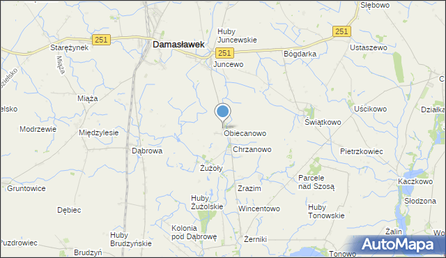 mapa Obiecanowo, Obiecanowo gmina Janowiec Wielkopolski na mapie Targeo